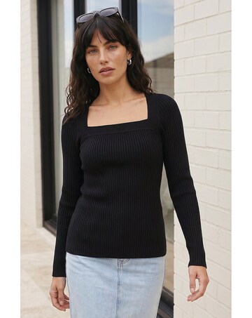 Roman Square Neck Ribbed Knit Top