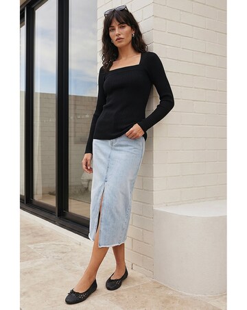Roman Square Neck Ribbed Knit Top