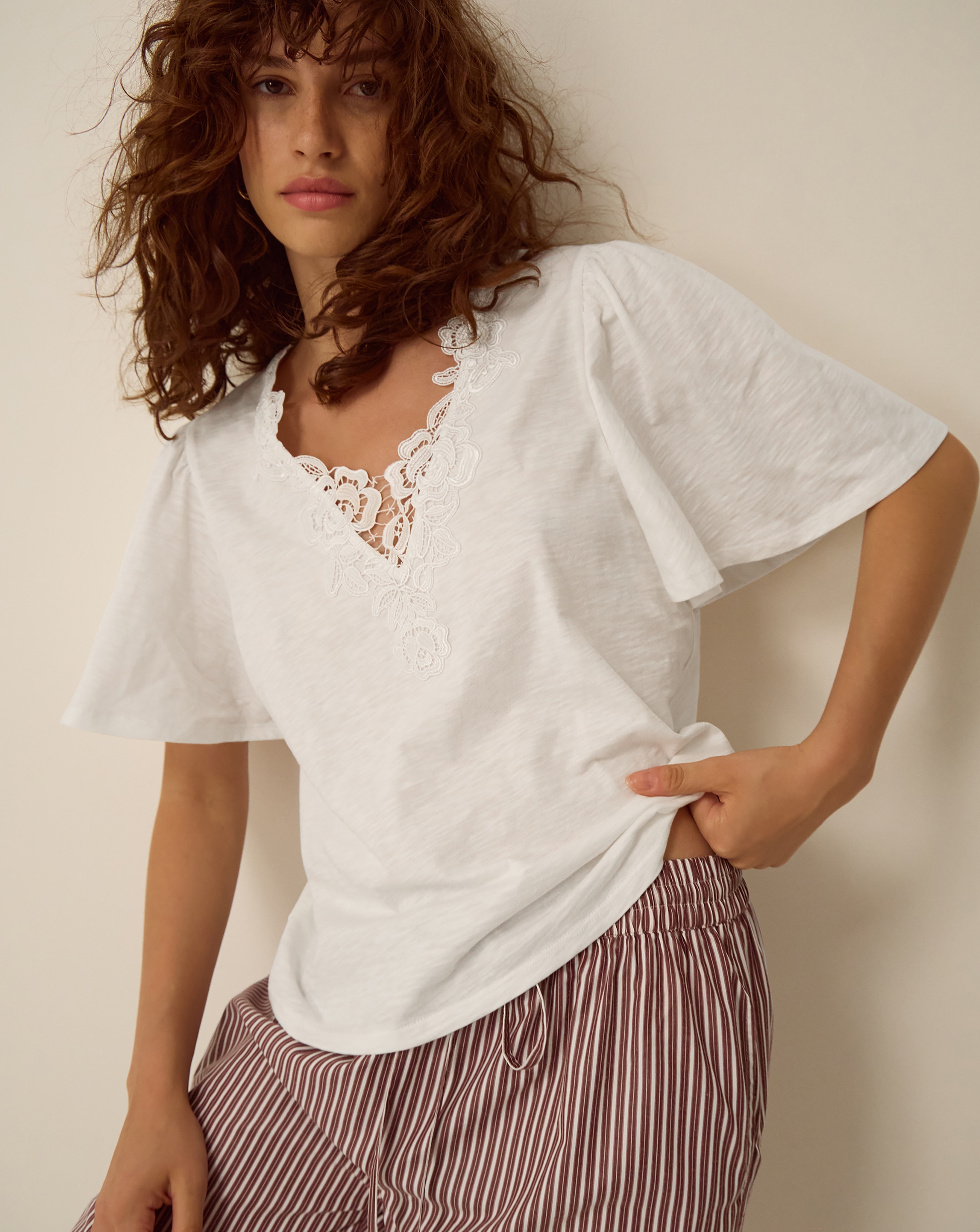 Monsoon Layla V-Neck Lace Jersey Top