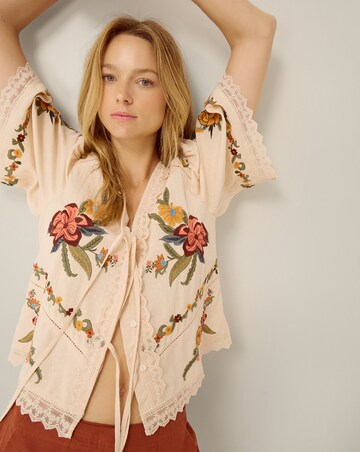 Monsoon Yvette Embroidered Lace Tie Top