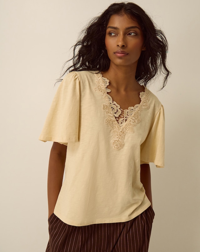 Monsoon Layla V-Neck Lace Jersey Top