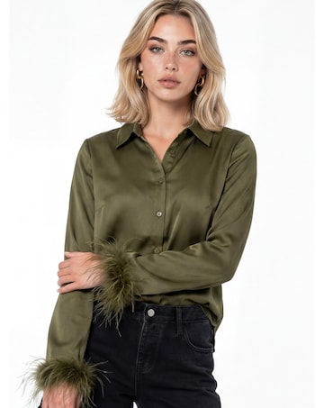 Lovedrobe Feather Cuff Satin Shirt