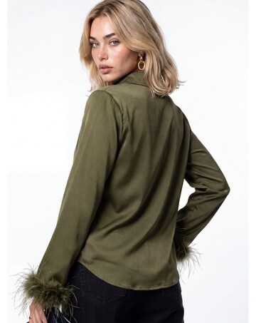 Lovedrobe Feather Cuff Satin Shirt