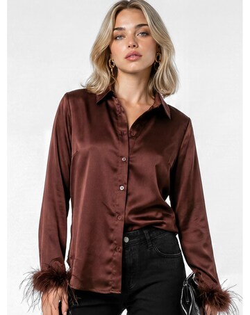 Lovedrobe Feather Cuff Satin Shirt