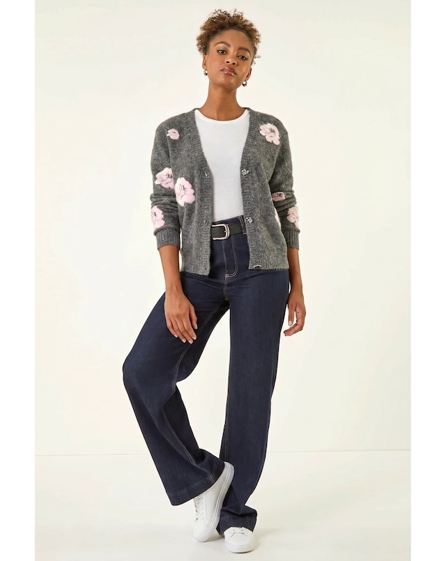 Roman Embossed Floral Knit Cardigan