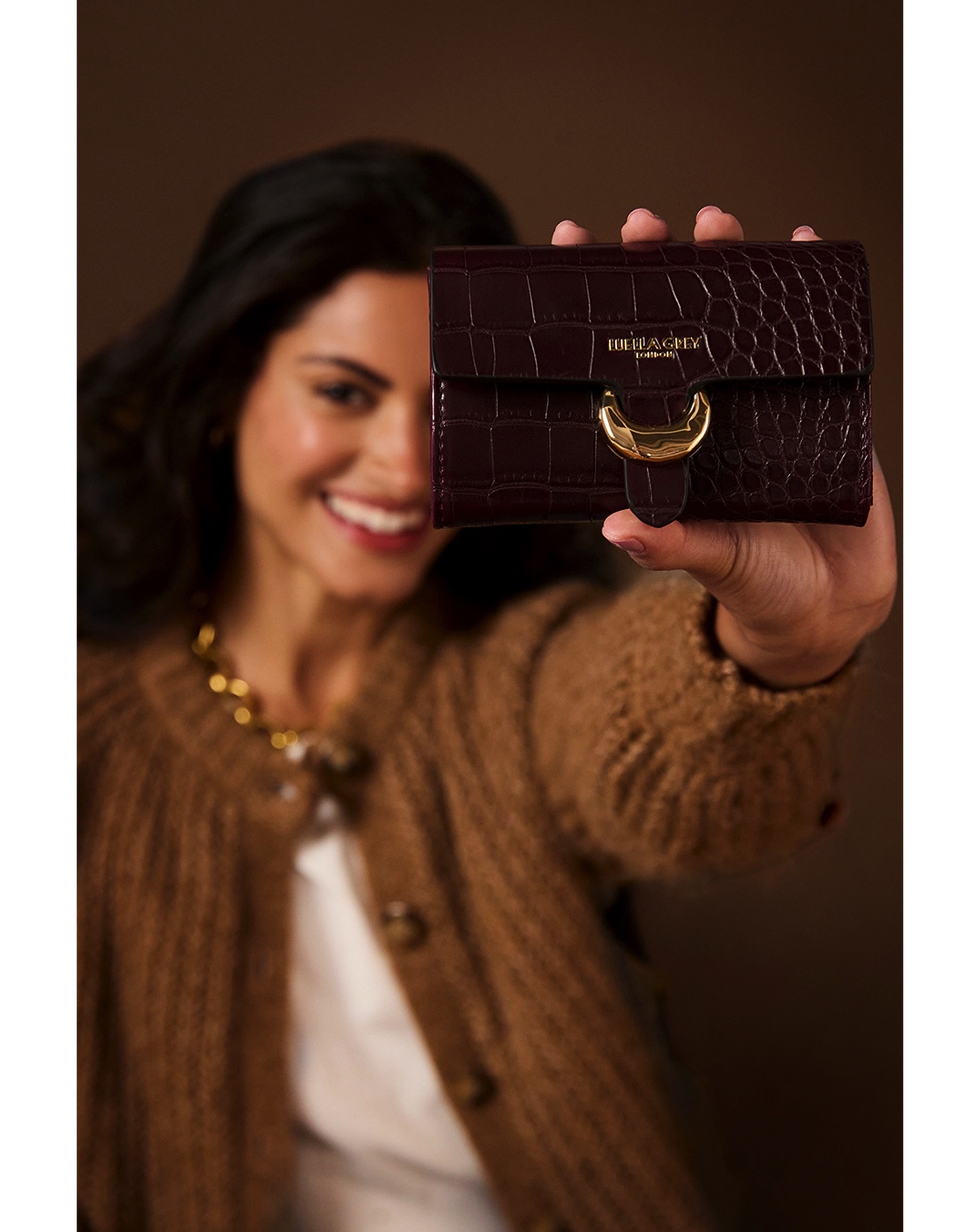 Luella Grey Letitia Black Cherry Croc Medium Purse