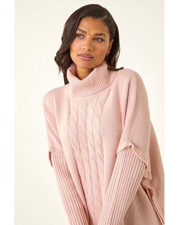 Roman Cable Knit Roll Neck Poncho Jumper
