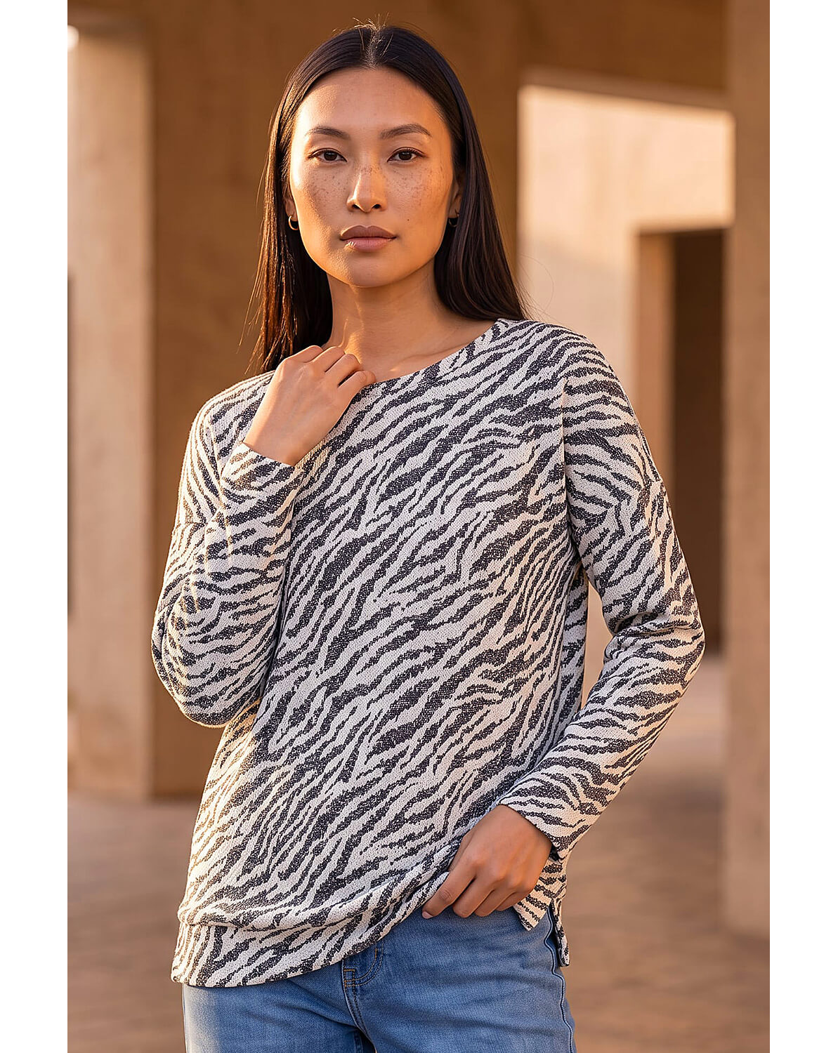Roman Animal Print Banded Hem Top