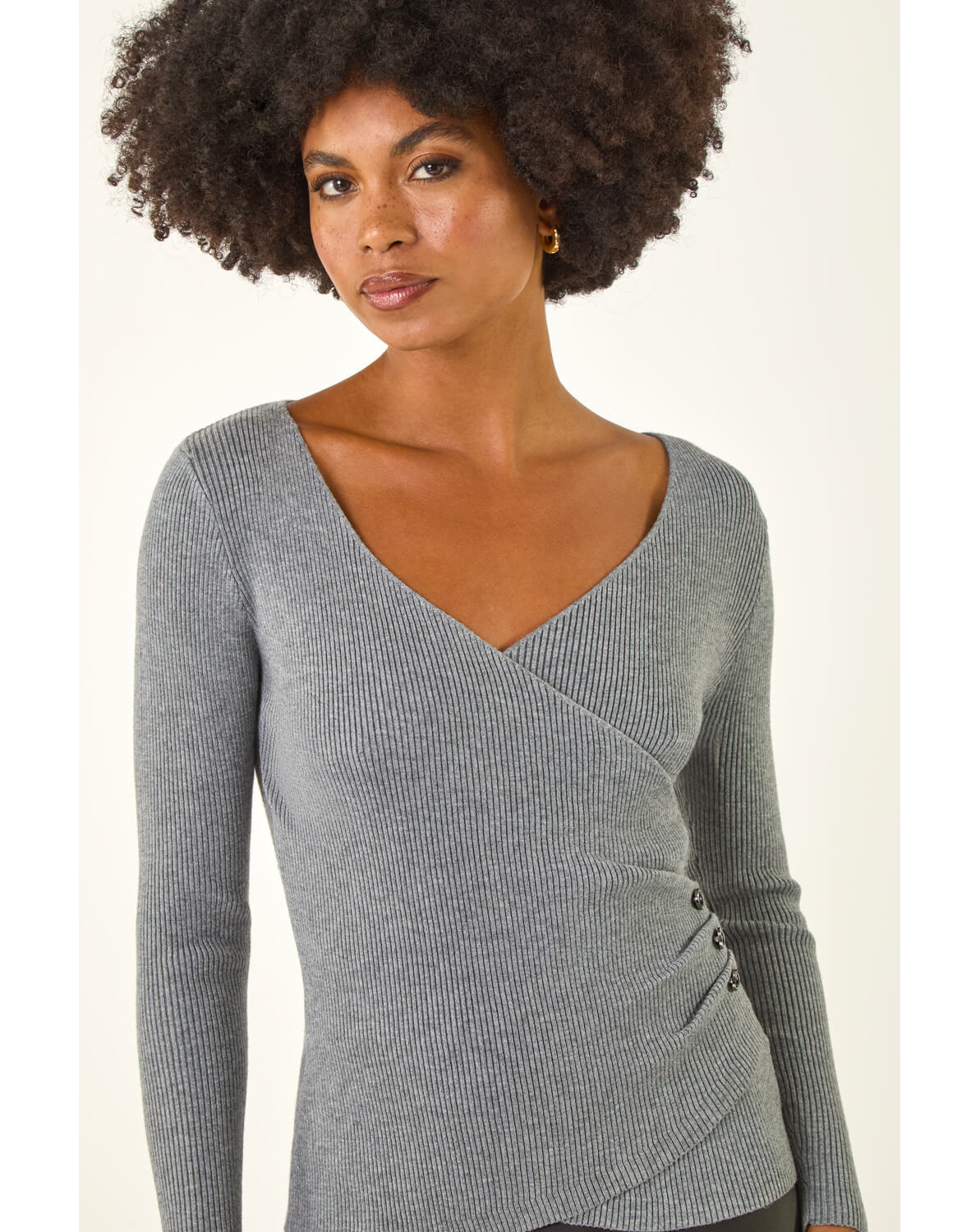 Roman Wrap Button Detail Knit Jumper
