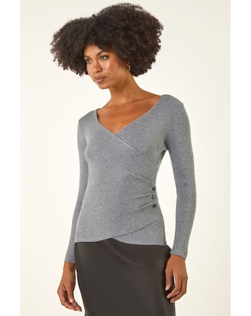 Roman Wrap Button Detail Knit Jumper