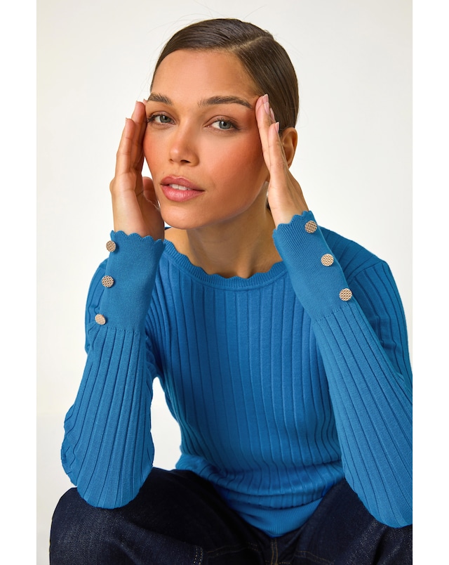 Roman Button Ribbed Longline Jumper