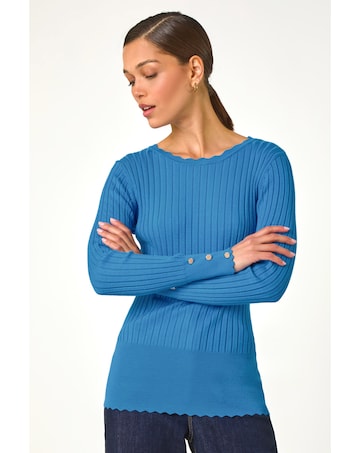 Roman Button Ribbed Longline Jumper
