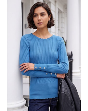 Roman Button Ribbed Longline Jumper