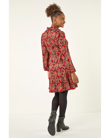 Roman Floral Print Button Stretch Dress