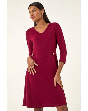 Roman V-Neck Buttoned Stretch Dress