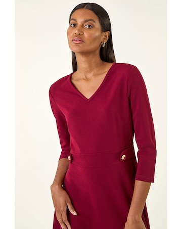 Roman V-Neck Buttoned Stretch Dress