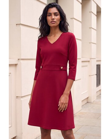 Roman V-Neck Buttoned Stretch Dress