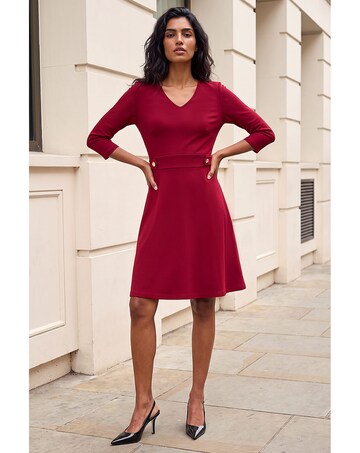 Roman V-Neck Buttoned Stretch Dress