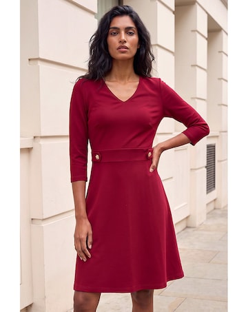 Roman V-Neck Buttoned Stretch Dress