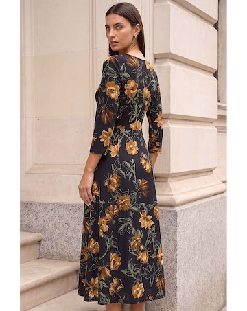 Roman Floral Ruched Stretch Midi Dress
