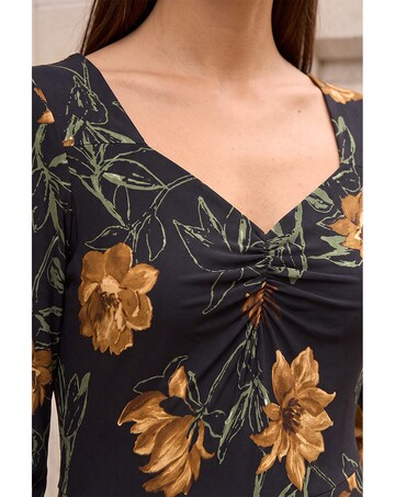Roman Floral Ruched Stretch Midi Dress