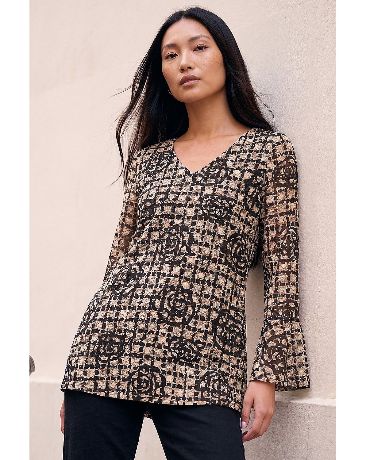 Roman Floral Printed Lace Stretch Top