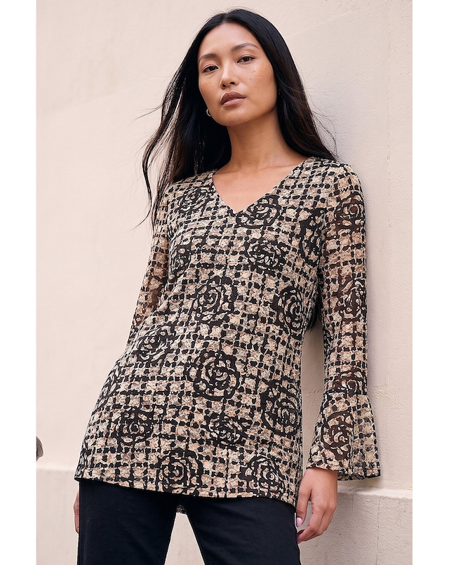 Roman Floral Printed Lace Stretch Top