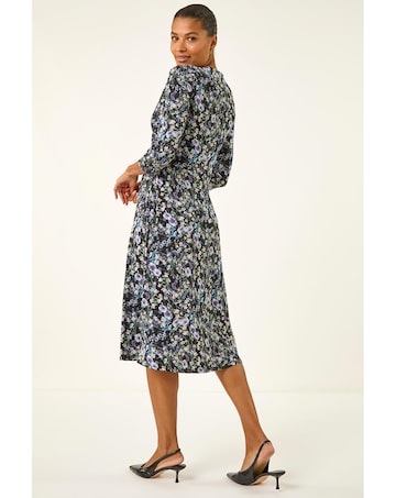Roman Floral Twisted Front Midi Dress