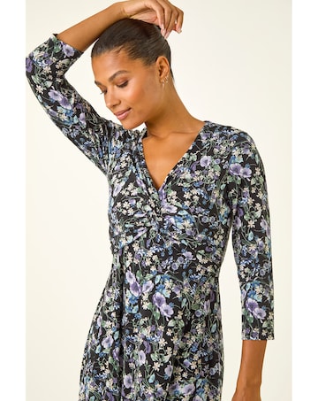 Roman Floral Twisted Front Midi Dress