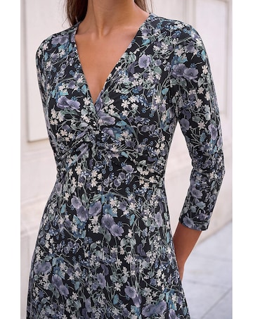 Roman Floral Twisted Front Midi Dress