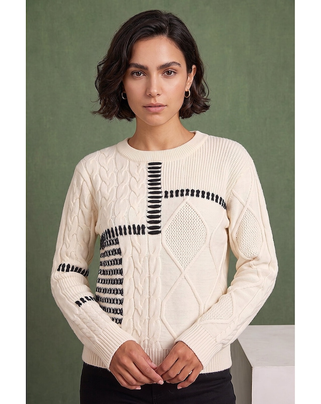 Roman Crew Neck Cable Knit Jumper