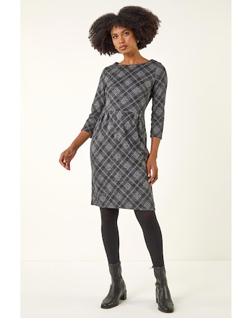 Roman Checked Front Pleat Shift Dress