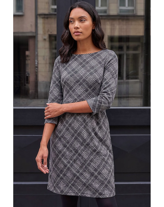 Roman Checked Front Pleat Shift Dress