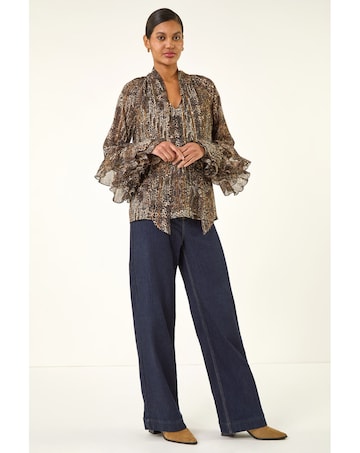 Roman Animal Print Tie Front Flared Top