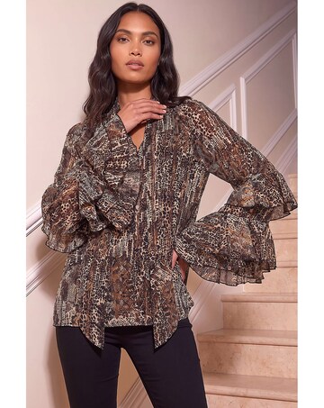 Roman Animal Print Tie Front Flared Top