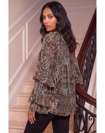 Roman Animal Print Tie Front Flared Top