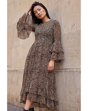 Roman Animal Frill Sleeve Midi Dress