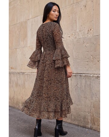 Roman Animal Frill Sleeve Midi Dress