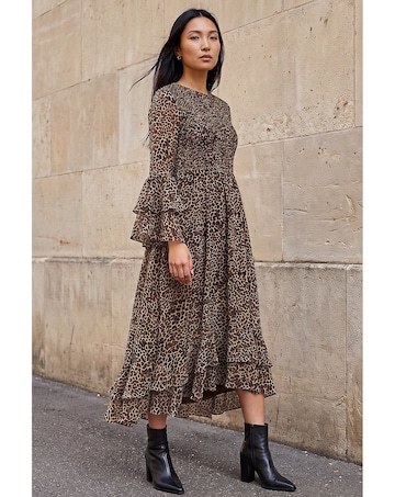 Roman Animal Frill Sleeve Midi Dress