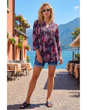 Roman Abstract Animal Pintuck Shirt
