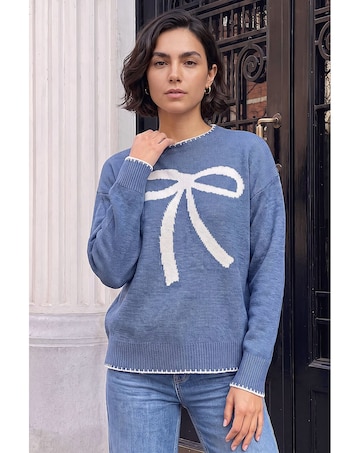 Roman Contrast Stitch Bow Knit Jumper