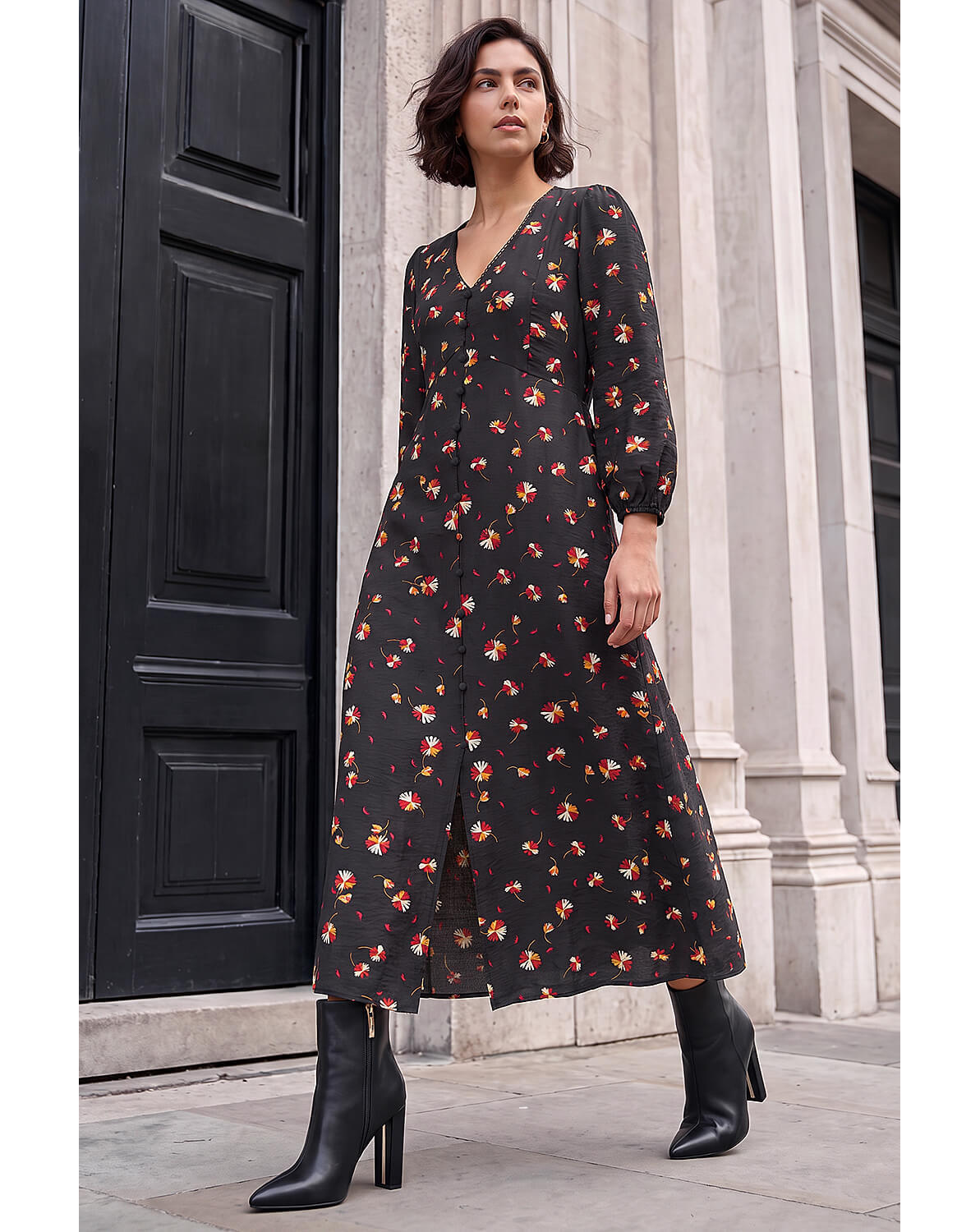 Roman Lace Floral Print Midi Dress