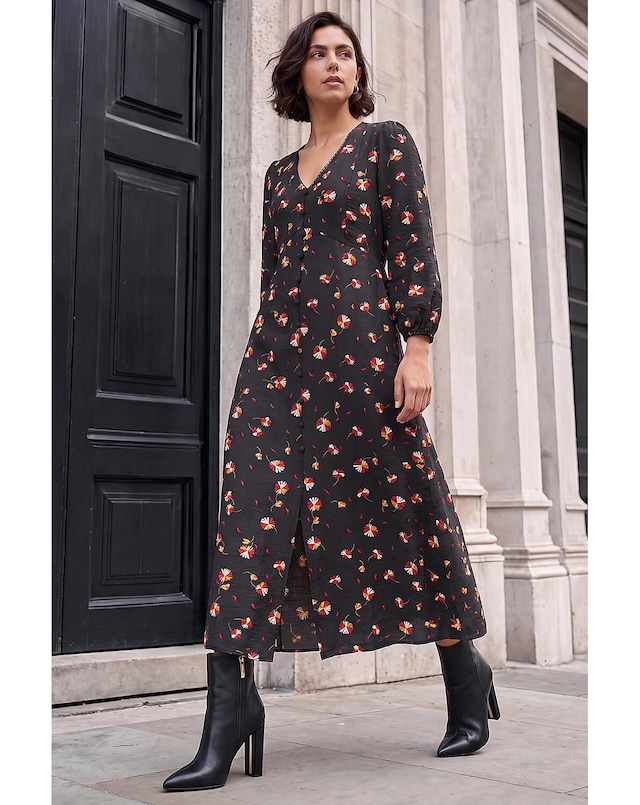 Roman Lace Floral Print Midi Dress