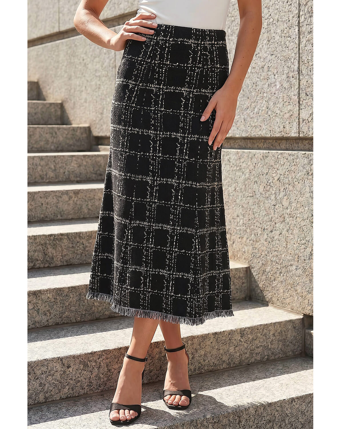 Roman Textured Knit Tweed Skirt