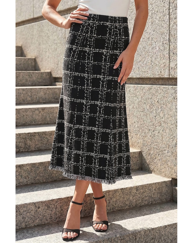Roman Textured Knit Tweed Skirt