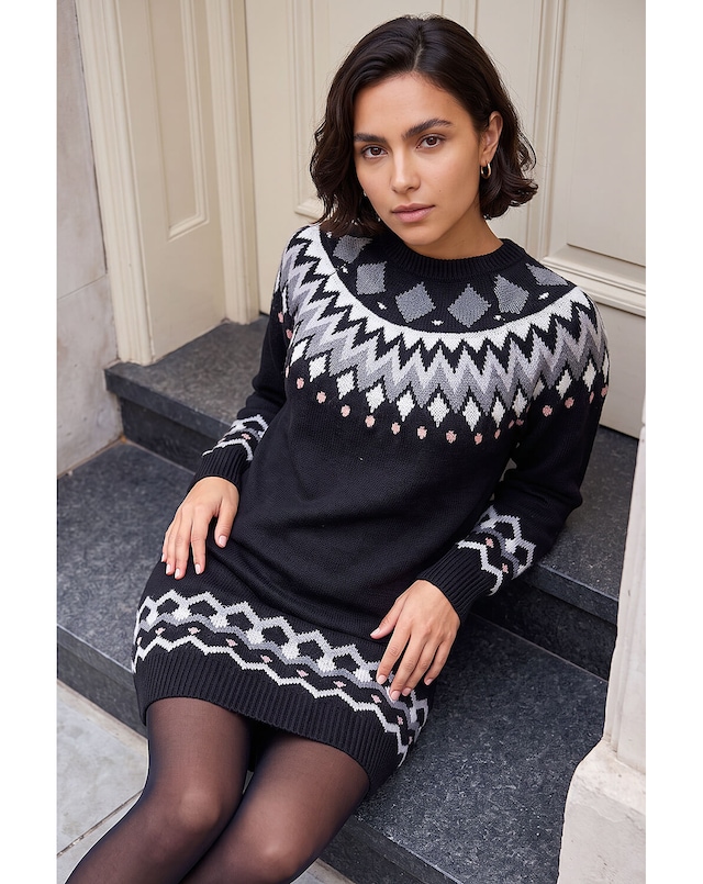 Roman Geometric Knitted Shift Dress
