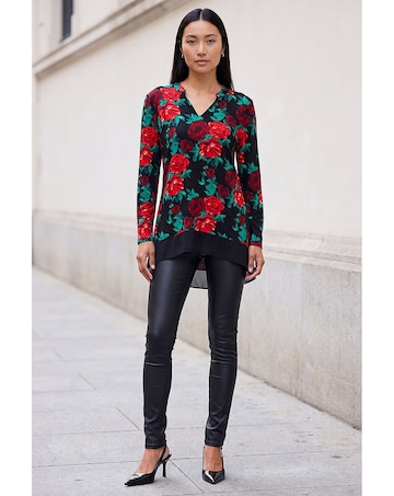 Roman Floral Print V-Neck Chiffon Top