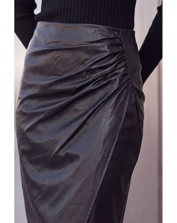 Roman Faux Leather Ruched Wrap Skirt