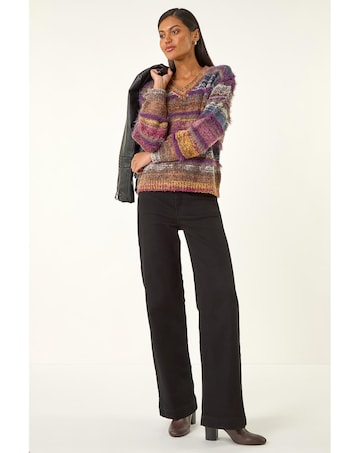 Roman Textured Stripe V-Neck Knit Jumper