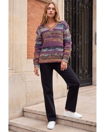 Roman Textured Stripe V-Neck Knit Jumper